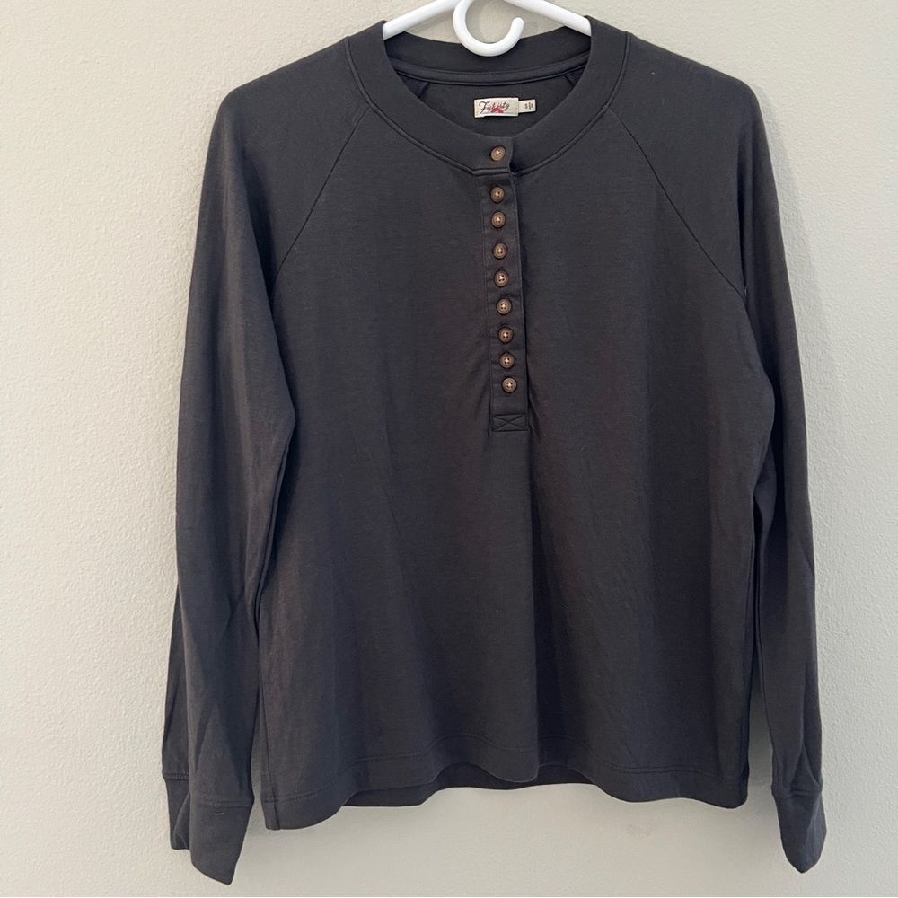 Faherty button cotton long sleeve women’s top size S dark gray